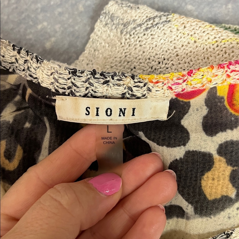 Sioni Floral & Animal Print Knit Overlay Layered Sweater Size Large - Picture 6 of 9
